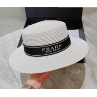 Hot Sell Prada Straw Wide Brim Hat PA0117 White 2022