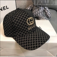 Top Quality Gucci GG Canvas Baseball Hat GG1735 Black/Gold 2021