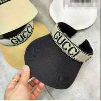 Hot Style Gucci Straw Visor Hat with Gucci Band GG0198 Black 2021