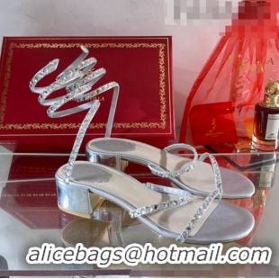 Good Quality Rene Caovilla Low-heeled Sandals with 4.5cm Heel RC1053 Silver 2022