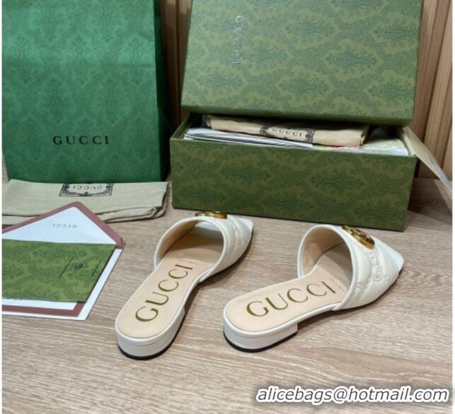 Purchase Gucci GG Matelasse Flat Slide Sandals White 0621110