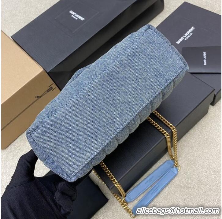 Buy Grade SAINT LAURENT PUFFER SMALL CHAIN BAG IN DENIM AND SMOOTH LEATHER 392277 BLUE