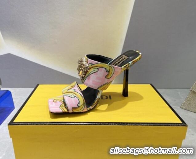 Sophisticated Versace x Fendi Fendace Print Canvas Slide Sandals 10cm Pink 070221