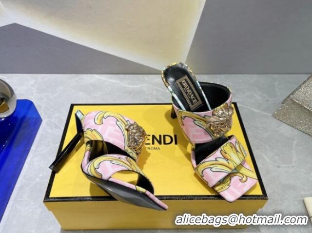 Sophisticated Versace x Fendi Fendace Print Canvas Slide Sandals 10cm Pink 070221