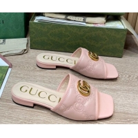 Good Quality Gucci GG Matelasse Flat Slide Sandals Light Pink 0621111