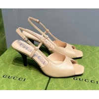 Classic Hot Gucci Leather Mid-heel Sandals 7.5cm Beige 0621121