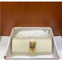 Top Grade Hermes H Medor swift Leather Clutch 37566 white&Gold hardware