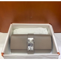 Good Taste Hermes H Medor swift Leather Clutch 37566 gray&Silver hardware