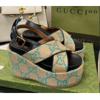 Cheap Price Gucci GG Platform Wedge Sandal 12cm Beige/Green 070408