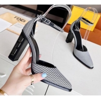Sumptuous Fendi Fabric High Heel Pumps with Ankle Strap Black 621107