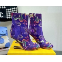 Low Price Fendi First Heel 8cm Ankle Boots in Print Fabric Purple 072027
