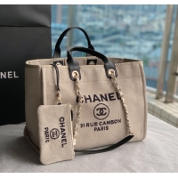 Fashion Best Chanel Canvas Tote Shopping Bag B66941 Beige