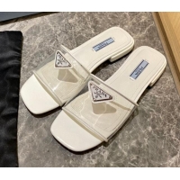 Low Price Prada TPU Logo Flat Slide Sandals White 062290