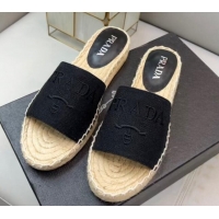 Purchase Prada Logo Linen Espadrille Slide Sandals Black 071167