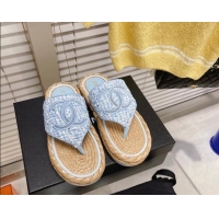 Grade Quality Chanel Tweed Flat Thong Sandals Blue 051971