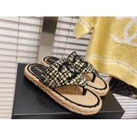 Stylish Chanel Tweed Flat Thong Sandals Black/Yellow 051975