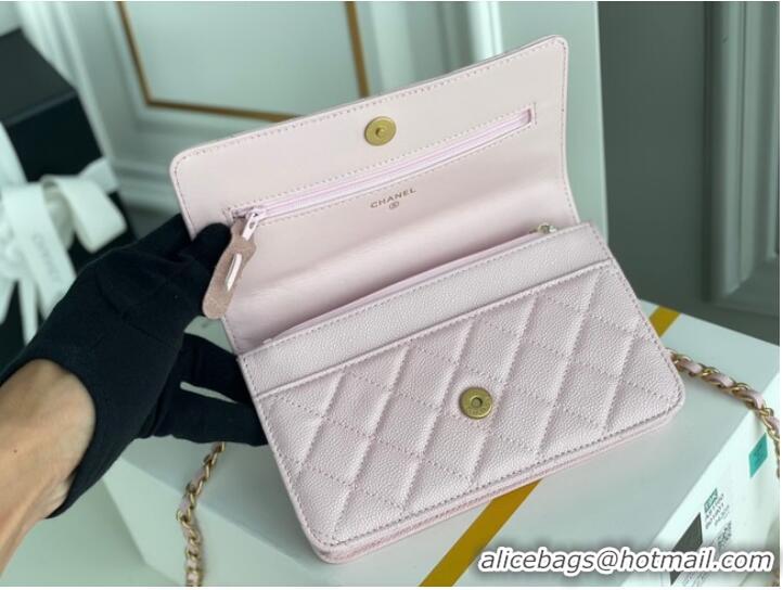 Good Product Chanel MINI FLAP BAG CLUTCH WITH CHAIN Gold-Tone Metal 22SS pink