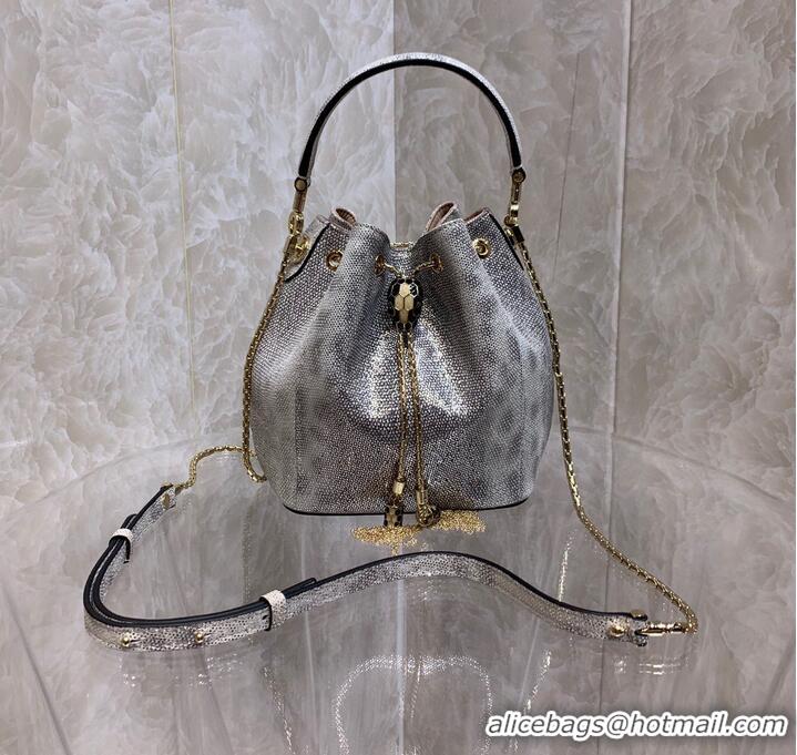 Popular Style BVLGARI Original Snake Skin Bucket Bag B287614 Silver