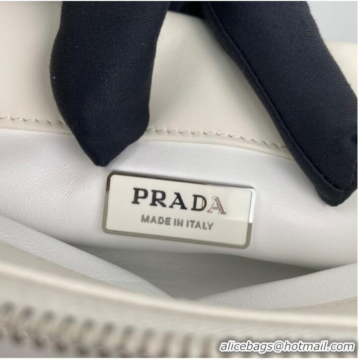 Traditional Discount Prada Leather Triangle bag 1BA368 white