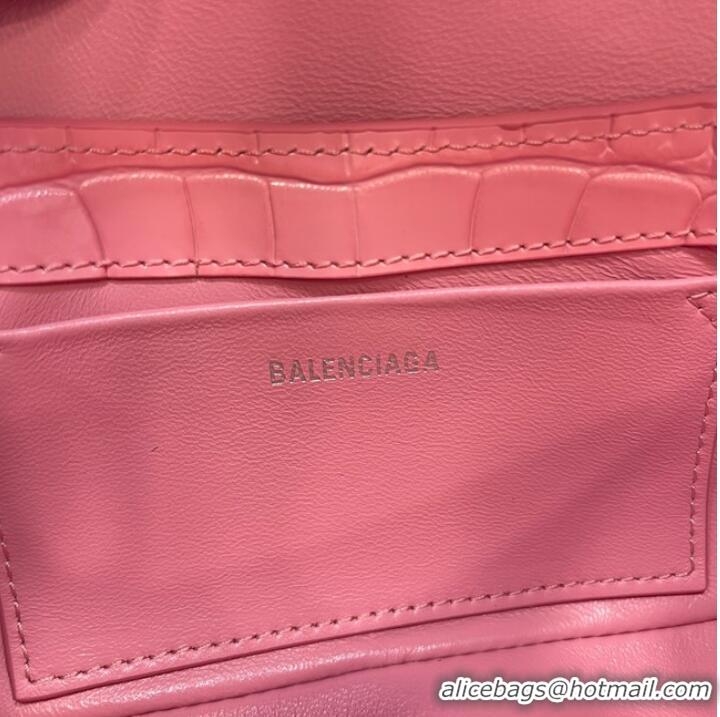 Top Quality Balenciaga LINDSAY CROCODILE EMBOSSED SMALL SHOULDER BAG WITH STRAP 6009 pink