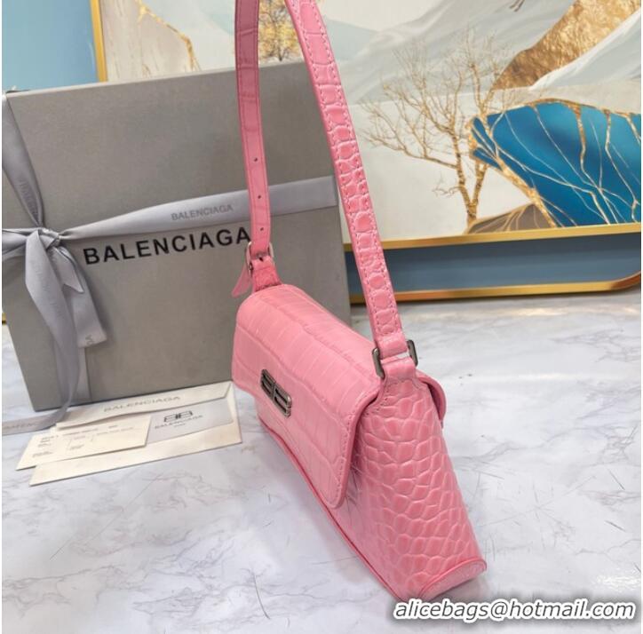 Top Quality Balenciaga LINDSAY CROCODILE EMBOSSED SMALL SHOULDER BAG WITH STRAP 6009 pink