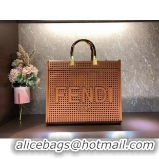 Most Popular Fendi Sunshine Medium Two-toned perforated leather shopper 8BH386A brown
