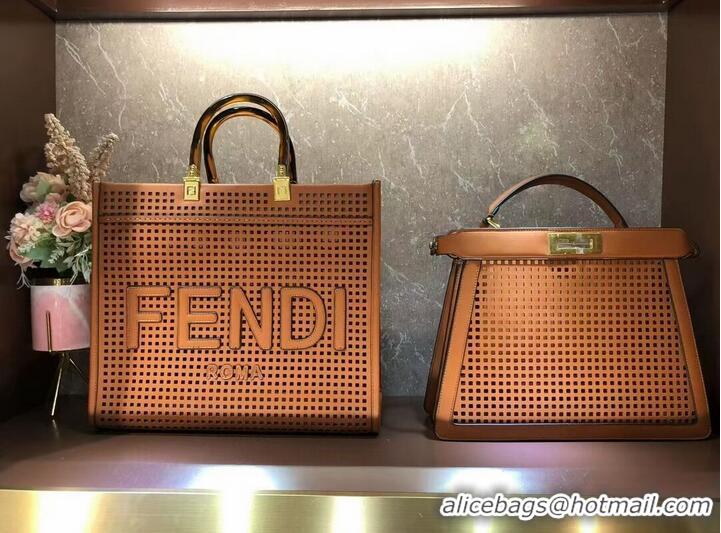 Most Popular Fendi Sunshine Medium Two-toned perforated leather shopper 8BH386A brown