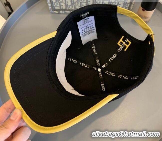 Top Design Fendi Embroidered Baseball Hat FD1941 Black Fabric 2021
