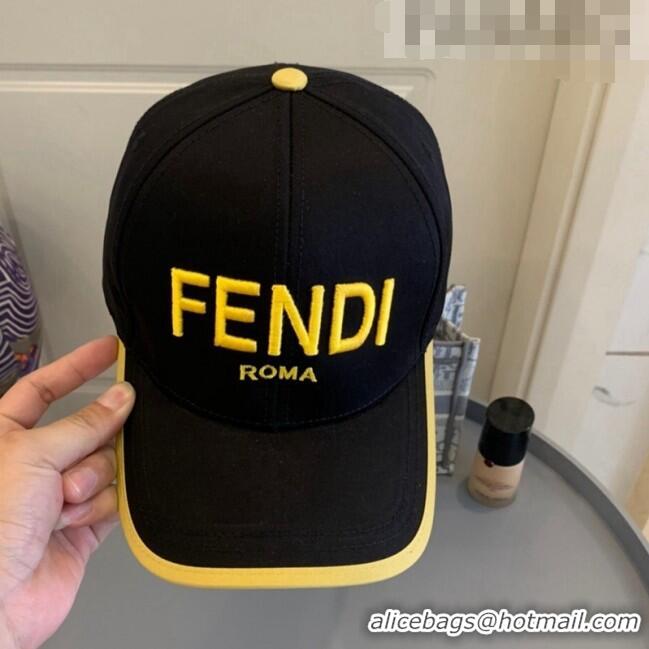 Top Design Fendi Embroidered Baseball Hat FD1941 Black Fabric 2021