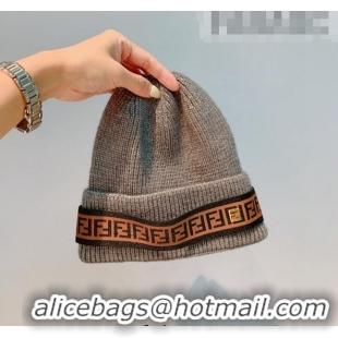 Well Crafted Fendi Logo Knit Hat FD2256 Grey 2021