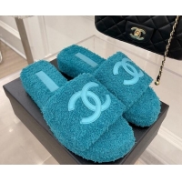 Chanel Towel Platform Slide Sandals Peacock Blue 062099