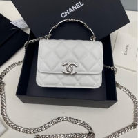Famous Brand Chanel Grained Calfskin CLUTCH WITH CHAIN AP2758 white