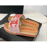 Trendy Design Grade Quality Chanel Tweed Wedge Slide Sandals Pink 070183