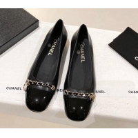 Classic Specials Chanel Patent Leather Ballerinas with Chain Black 071886