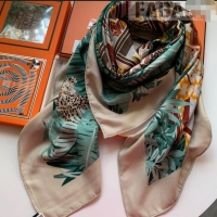 Well Crafted Hermes Leopards Cashmere Silk Scarf Shawl 140x140cm HC0728 Green 2022