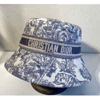 Super Quality Dior Bucket Hat in Toile de Jouy Reverse Embroidered Cotton CD1904 Light Blue 2021