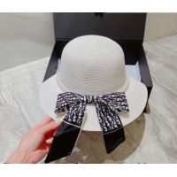 Modern Classic Dior Straw Bucket Hat with Pearl Bow 053132 White 2022