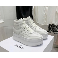 Good Looking Celine Triomphe Lambskin Platform Boot Sneakers White 080858