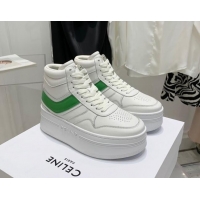 Charming Celine Triomphe Lambskin Platform Boot Sneakers White/Green 080860