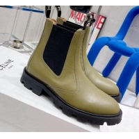 Discount Fashion Celine Calf Leather Ankle Chelsea Boots Green 081222