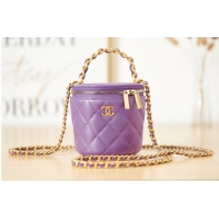 Best Price CHANEL VANITY WITH CHAIN Lambskin & Gold-Tone Metal AS2873 Purple