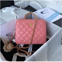 Pretty Style Chanel VANITY CASE Lambskin & Gold-Tone Metal AS3319 pink
