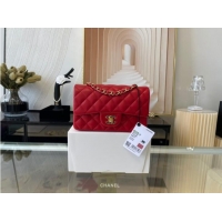 Luxurious Chanel mini Classic Flap Bag Original Sheepskin Leather A1116 red&Gold-Tone Metal