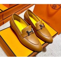 Sumptuous Hermes Pairs Loafer in Calfskin Yellow/Brown 0611058