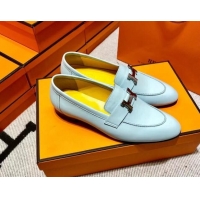 Top Design Hermes Pairs Loafer in Calfskin Light Blue/Yellow 0611066