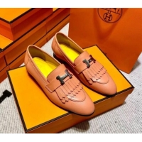 Sumptuous Hermes Royal Loafer in Calfskin Yellow/Pink 611079