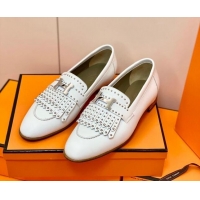 Duplicate Hermes Royal Loafer in Calfskin White/Studs 611086