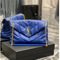 Discount Yves Saint Laurent LOULOU PUFFER MEDIUM BAG IN QUILTED CRINKLED MATTE LEATHER Y577475 Electro optic blue