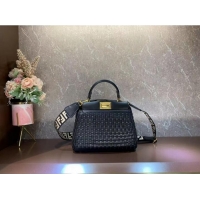 Buy Best Fendi Peekaboo Mini braided leather bag 8BN244A black