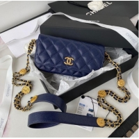 Famous Brand CHANEL CLUTCH WITH CHAIN AP2860 Navy Blue
